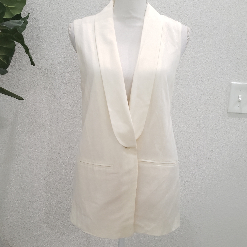 Madewell Cream Collared Cotton Silk Blend Vest Size Medium NWT